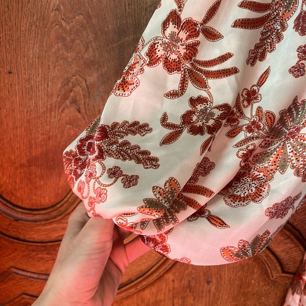 MISA Los Angeles Kara Mini Dress Falling Flora Flower Satin Balloon Sleeve - Picture 6 of 13